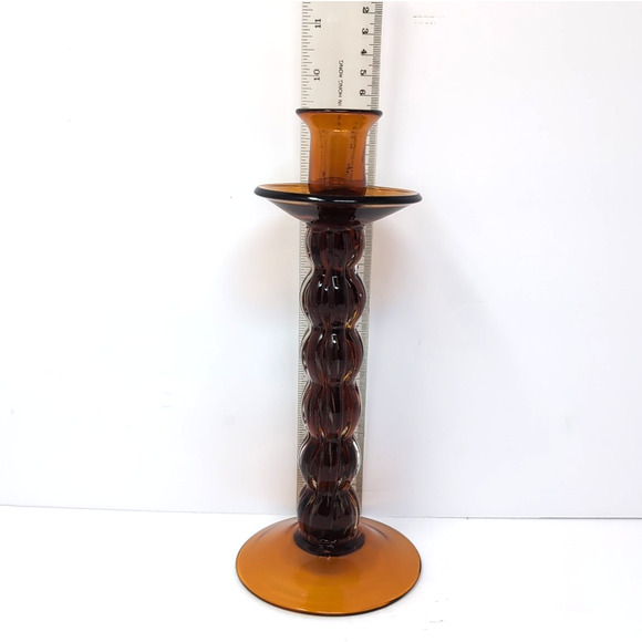 VTG Bombay Company Candlestick Trio Amber Brown Glass 3 Candle Holders 1 FLAWED - Picture 5 of 10